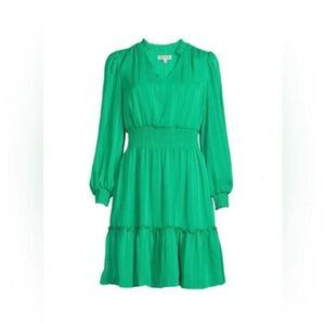 NWT Nanette by Nanette Lepore Shadow Stripe Long Sleeve Smocked Dress in Green.